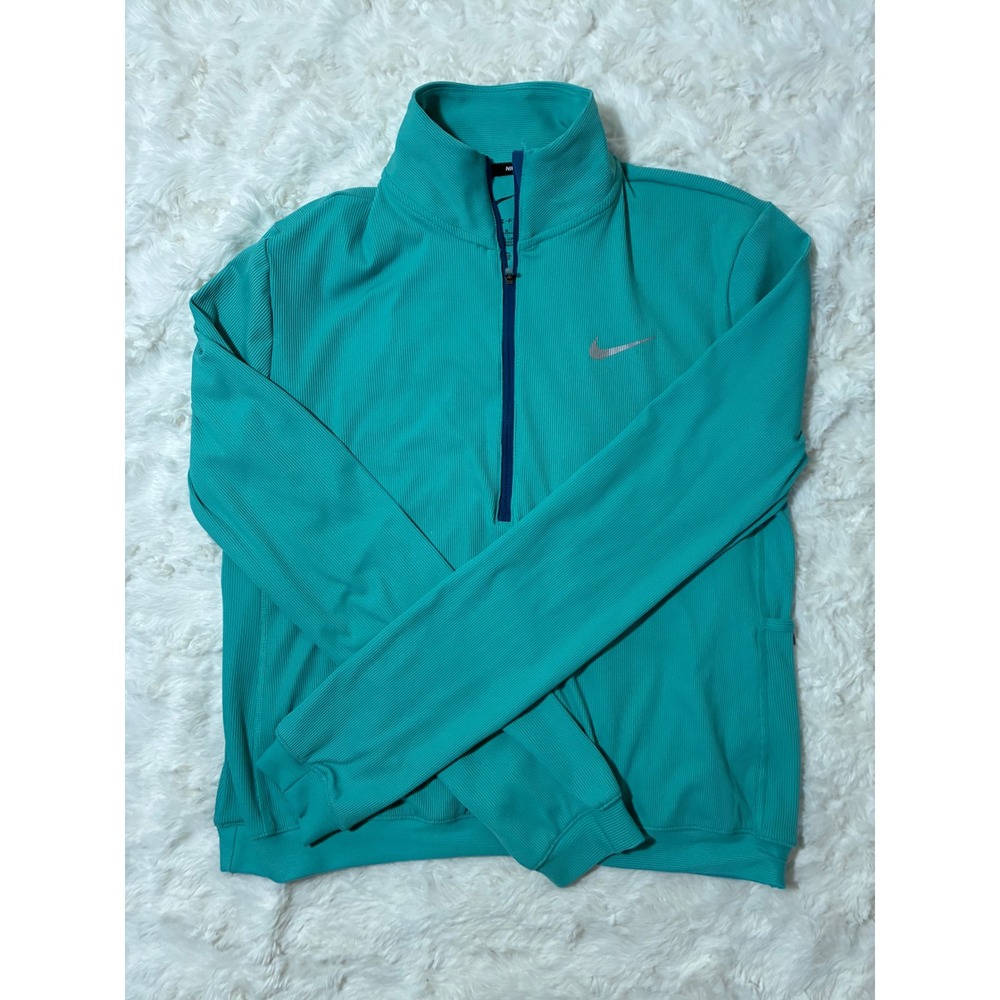 Nike Running Dri-FIT Womens Medium Teal Ribbed Quarter Zip Pullover Thumbholes